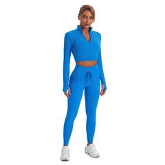 Seamless Gym Yoga Set Zip Up Long Sleeve & Leggings for Women