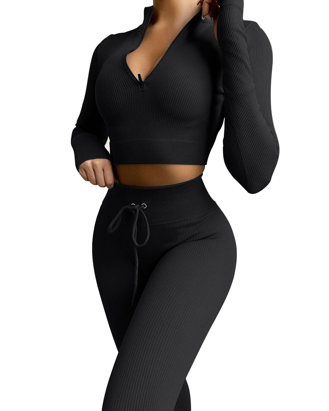 Seamless Gym Yoga Set Zip Up Long Sleeve & Leggings for Women