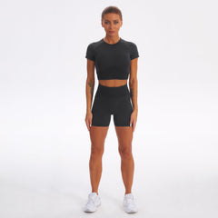 Seamless Gym Yoga Set Short Sleeve Top & Shorts