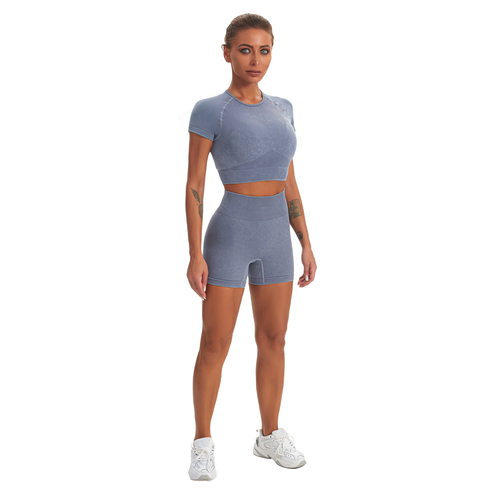 Seamless Gym Yoga Set Short Sleeve Top & Shorts