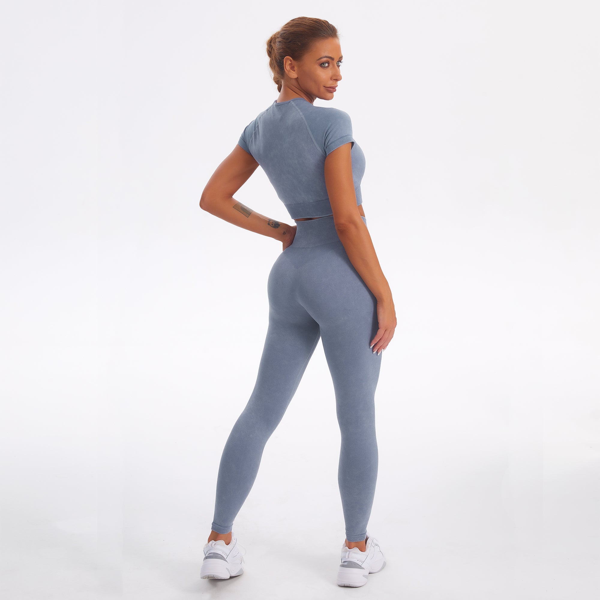 Seamless Gym Yoga Set Short Sleeve Top & Leggings