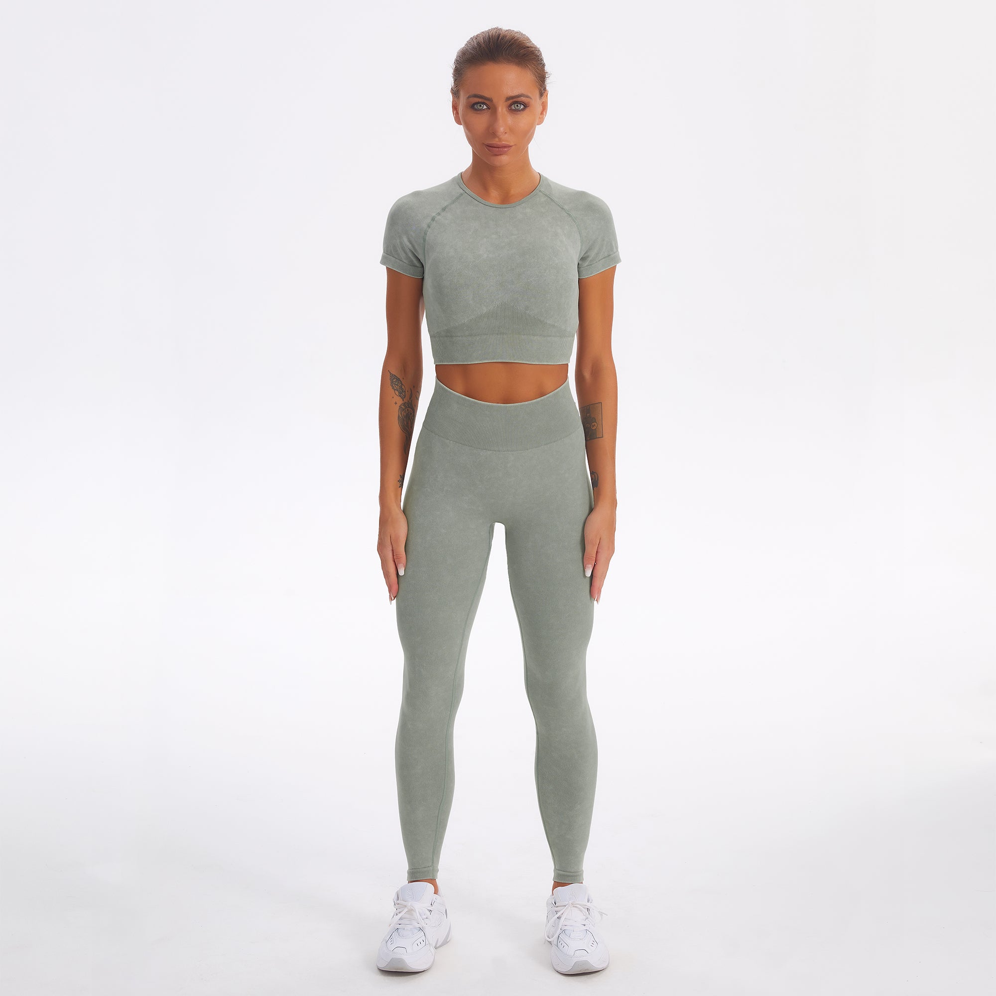 Seamless Gym Yoga Set Short Sleeve Top & Leggings