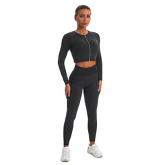 Seamless Gym Yoga Set Zip Up Long Sleeve & Leggings