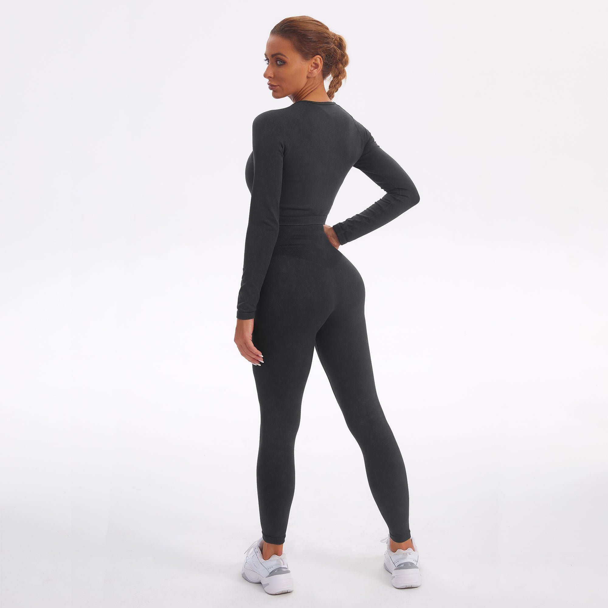 Seamless Gym Yoga Set Zip Up Long Sleeve & Leggings