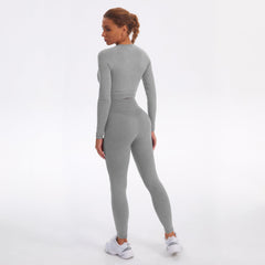 Seamless Gym Yoga Set Zip Up Long Sleeve & Leggings