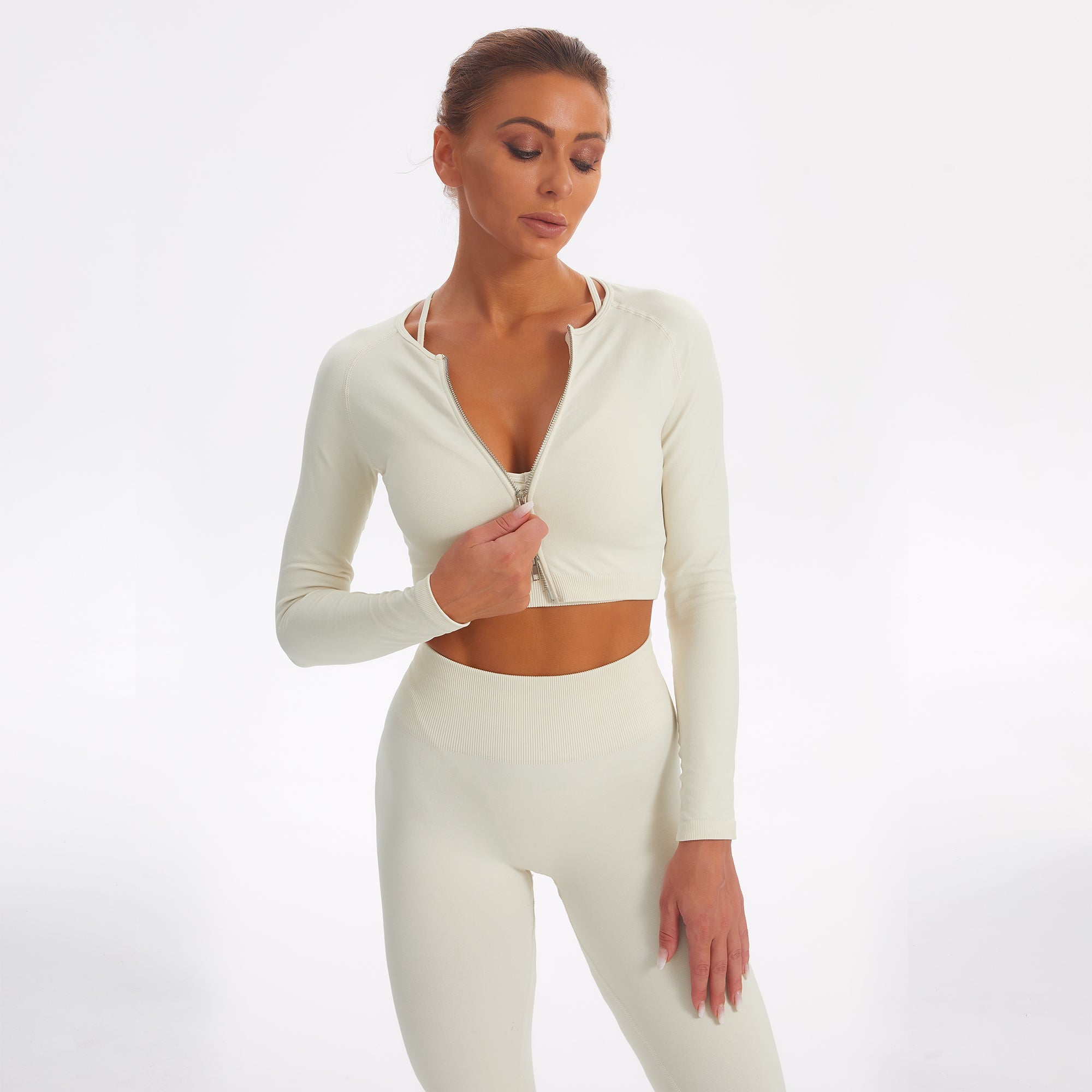 Seamless Gym Yoga Set Zip Up Long Sleeve & Leggings