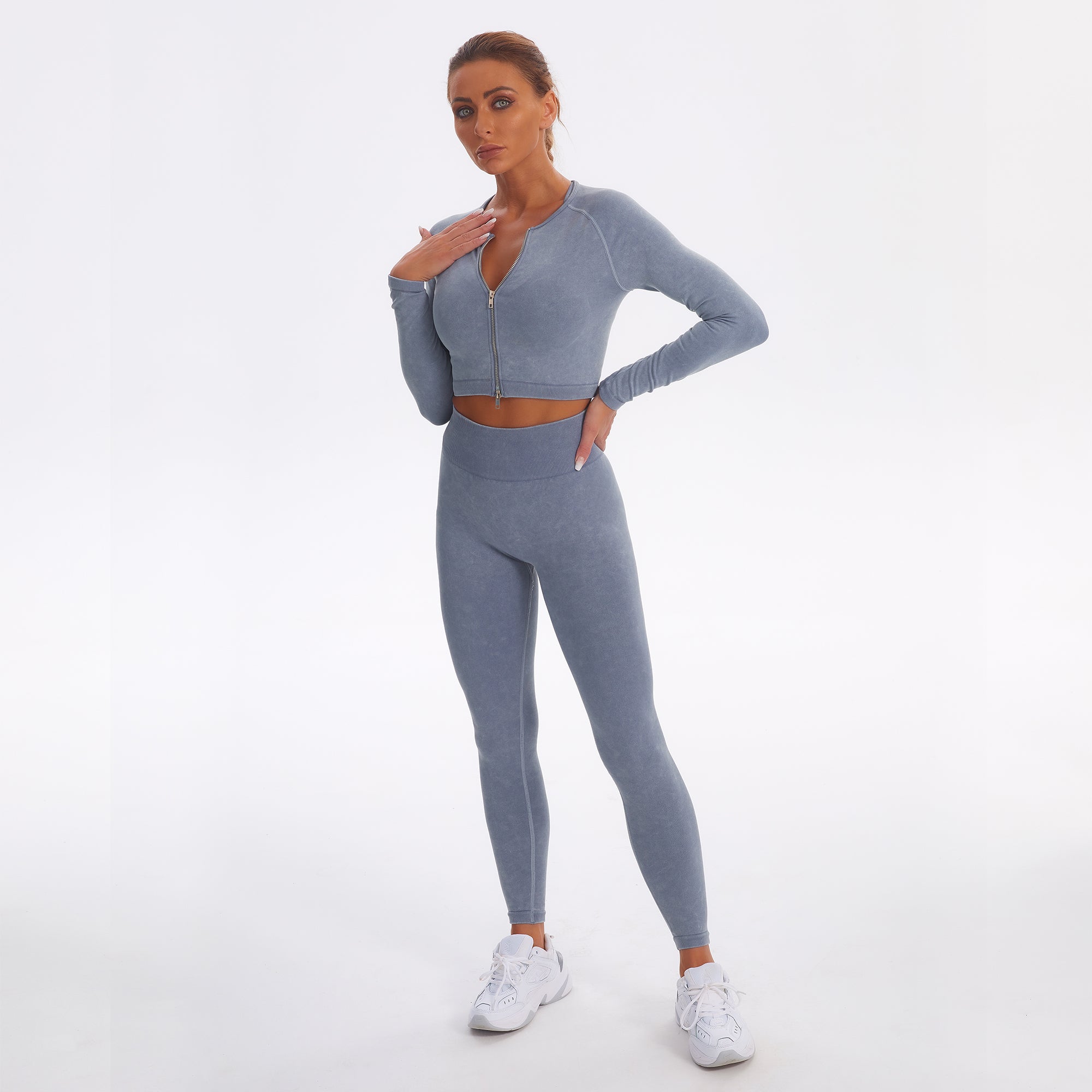 Seamless Gym Yoga Set Zip Up Long Sleeve & Leggings