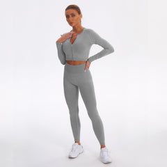 Seamless Gym Yoga Set Zip Up Long Sleeve & Leggings