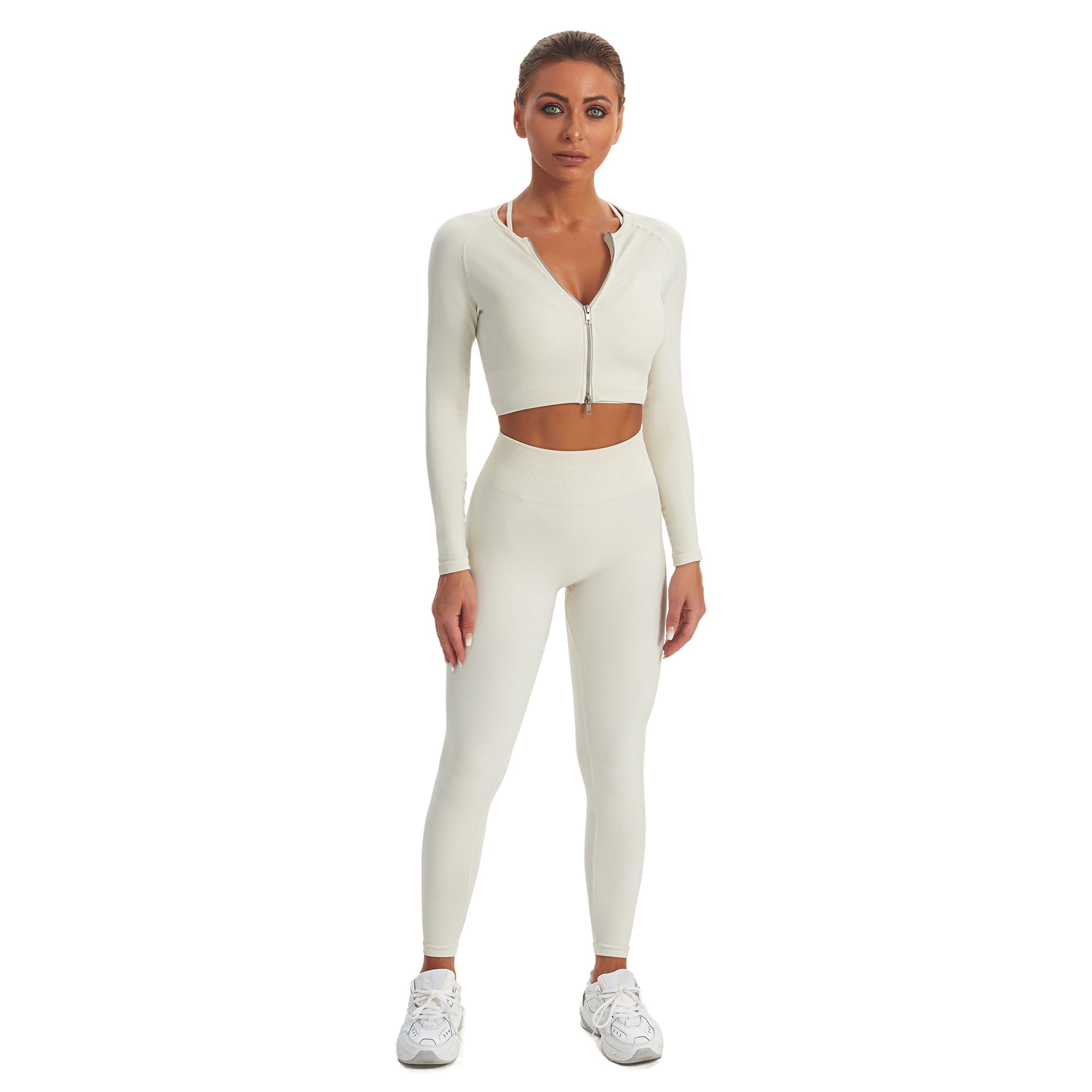 Seamless Gym Yoga Set Zip Up Long Sleeve & Leggings