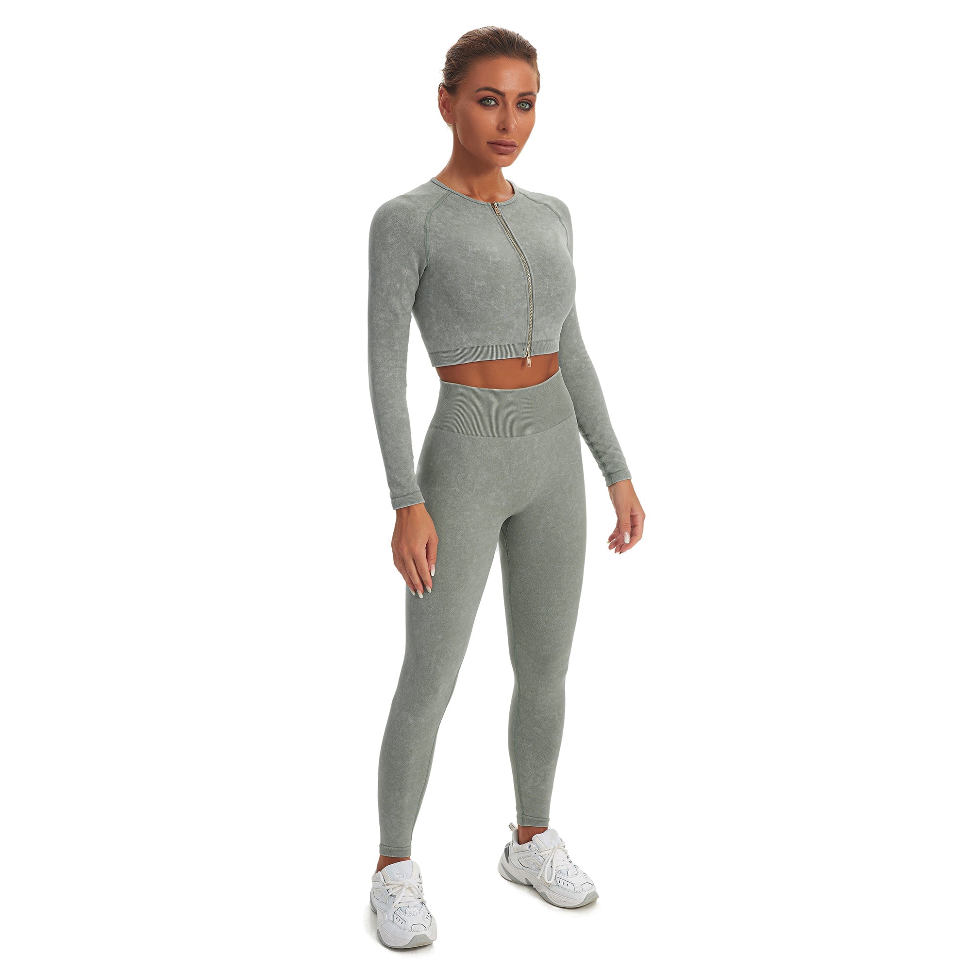 Seamless Gym Yoga Set Zip Up Long Sleeve & Leggings