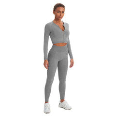 Seamless Gym Yoga Set Zip Up Long Sleeve & Leggings