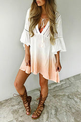 Pretty Gradient V Neck Lace-up Dress