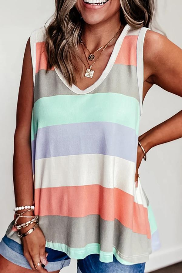 Rainbow Stripe Contrast Sleeveless Top