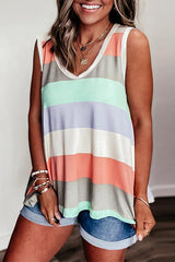 Rainbow Stripe Contrast Sleeveless Top