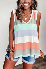 Rainbow Stripe Contrast Sleeveless Top
