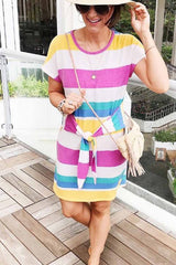 Rainbow Striped Knot Design Mini Dress