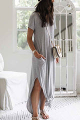 Casual Solid Color Pocket Design Dress