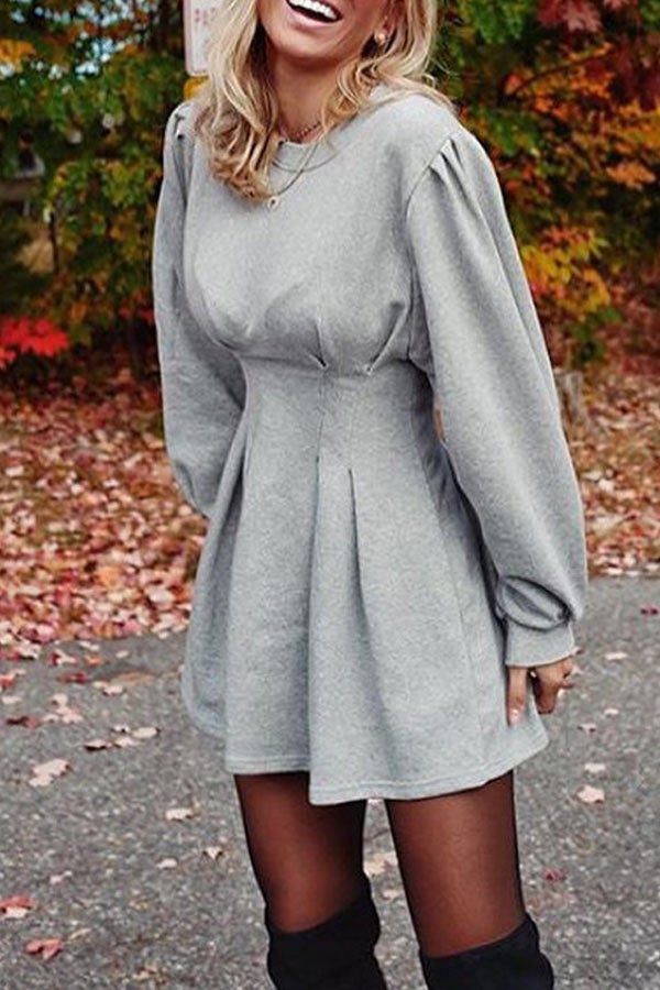 Fashion Long Sleeve Pleated Dress