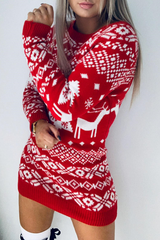 Christmas Knitted Long Sleeve Mini Dress