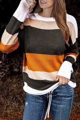 Color Stripe Round Neck Sweater