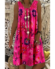 Women's Shift Dress Knee Length Dress - Sleeveless Floral Lace Print Summer Plus Size Hot Mumu Beach vacation dresses 2020 White Black Army Green Fuchsia Navy Blue M L XL XXL 3XL 4XL 5XL