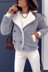 Warm Solid Color Fluffy Pocket Coat