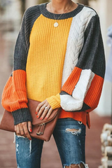 Color Patchwork Round Neck Sweater