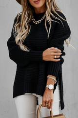 Round Neck Side Slit Casual Sweater