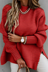 Round Neck Side Slit Casual Sweater