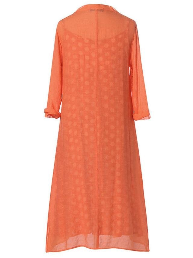 Women's Two Piece Dress Maxi long Dress - Long Sleeve Polka Dot Print Spring & Summer Hot Casual Loose Black Blushing Pink Orange M L XL XXL 3XL 4XL 5XL