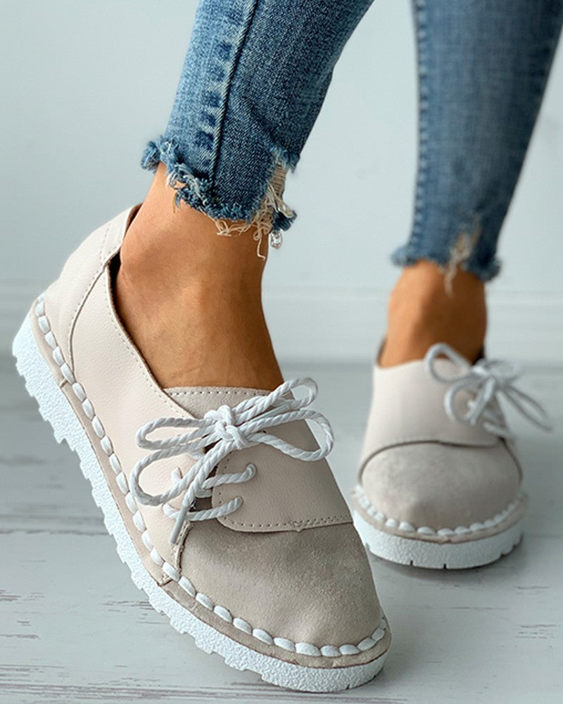 Colorblock Lace-up Casual Slip-On Flats