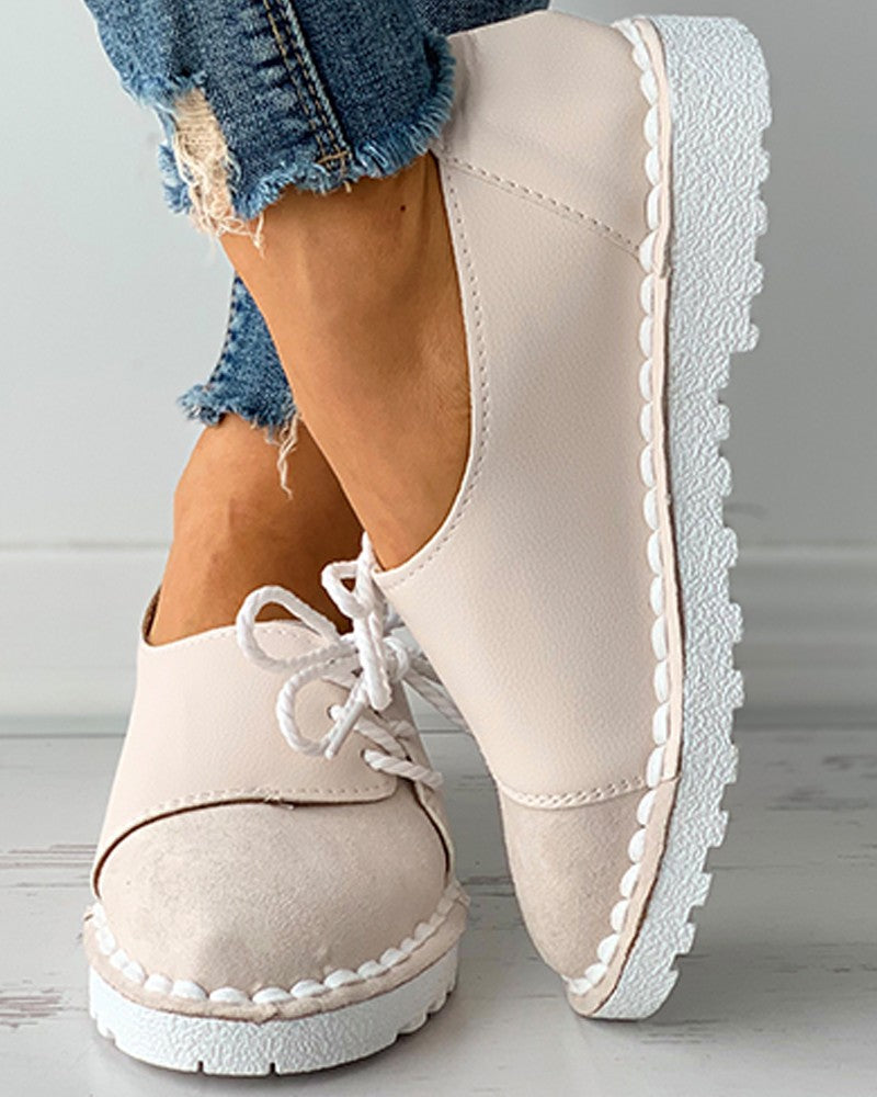 Colorblock Lace-up Casual Slip-On Flats