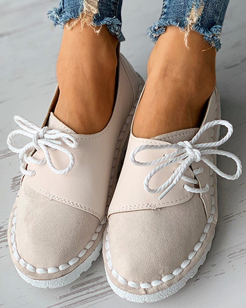 Colorblock Lace-up Casual Slip-On Flats