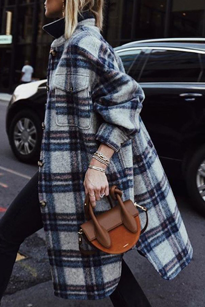 Tartan Calf-Length Woolen Coat