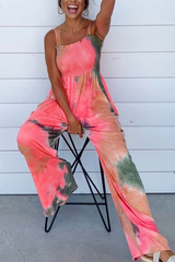 Tie Dye Print Suspenders Jumpsuit