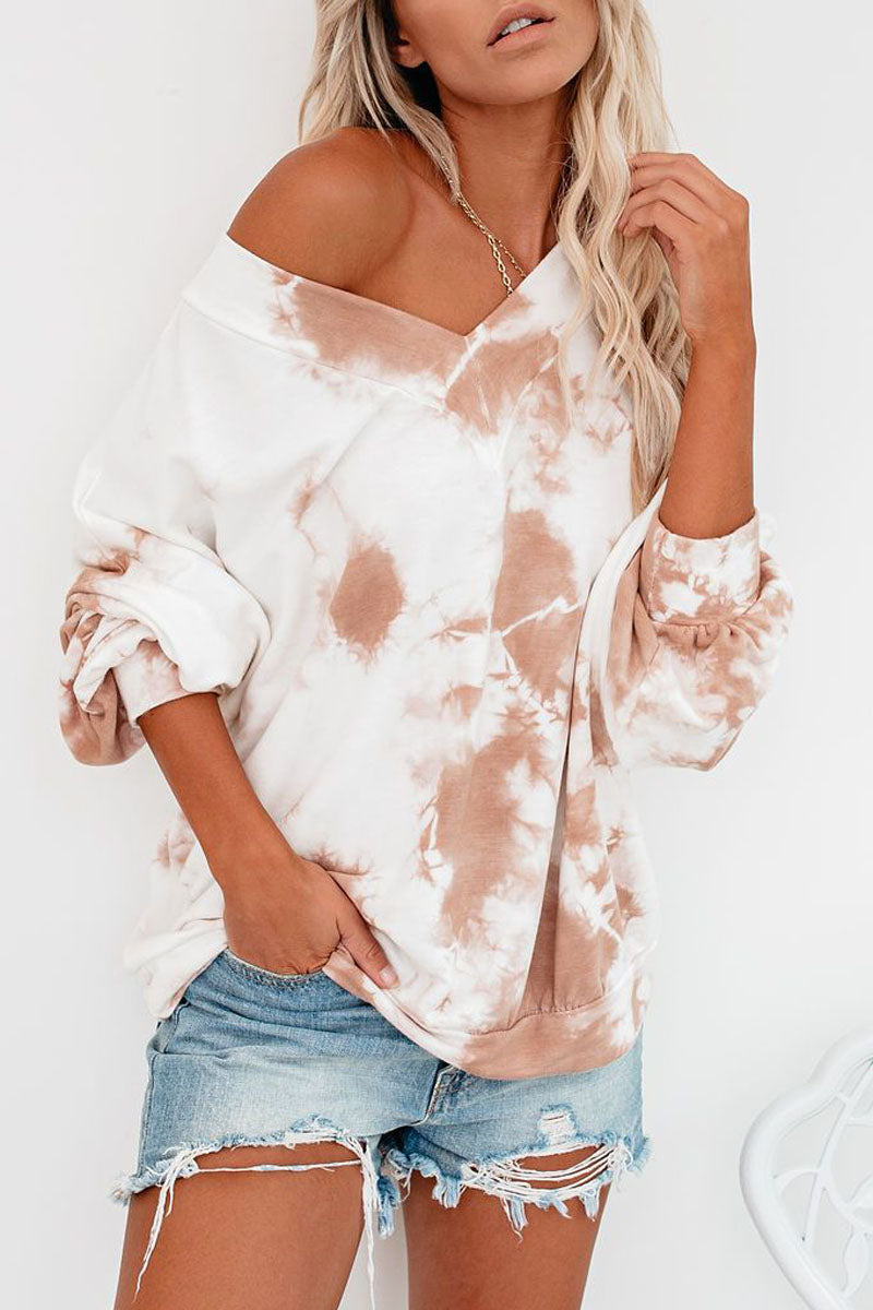 Tie Dye Skew Neck Long Sleeve Top