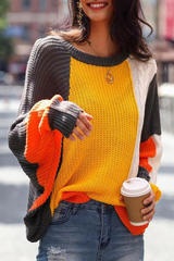 Color Patchwork Round Neck Sweater