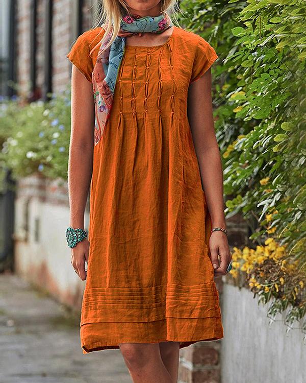 Vintage Casual Solid Linen Women Dresses