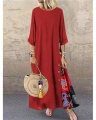 Women's Swing Dress Maxi long Dress - 3/4 Length Sleeve Print Print Spring & Summer Hot Casual Holiday vacation dresses Loose 2020 Red Yellow Wine Army Green Navy Blue Gray L XL XXL 3XL 4XL 5XL