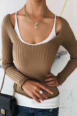 Cold Shoulder Fake Two Pieces Sweater