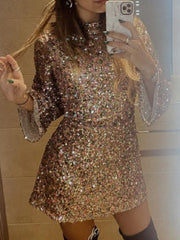 Women's Sexy Sequin Long Sleeve Party Dress S-XL