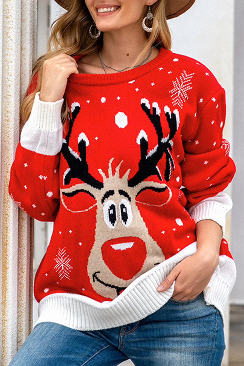 Christmas Elk Print Casual Sweater