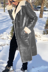 PU Fluffy Solid Color Long Coat