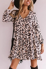 Ruffle Hem V-Neck Leopard Mini Dress