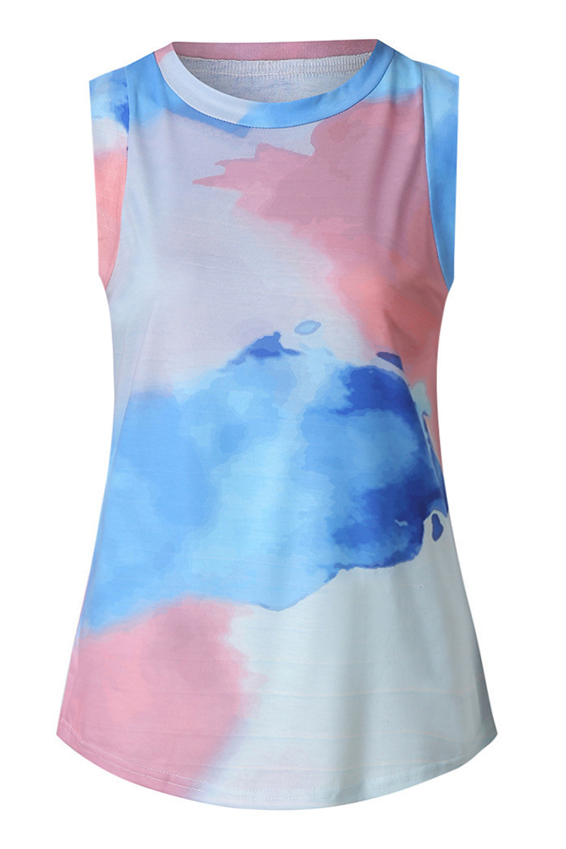 Tie Dye Round Neck Sleeveless Top