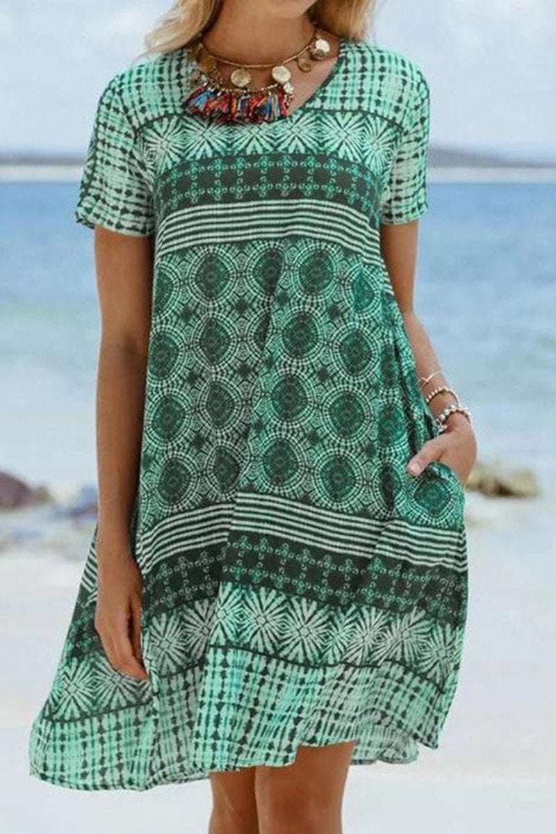 Vintage Printed Short Sleeve Dress