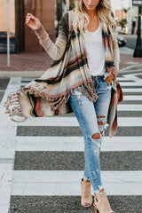 Retro Striped Tassel  Sweater Cardigan