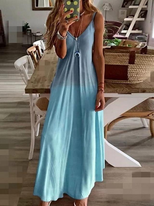 Women's Strap Dress Maxi long Dress Sleeveless Color Gradient Summer