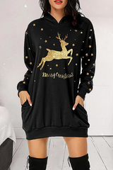 Christmas Cartoon Print Hood Mini Dress