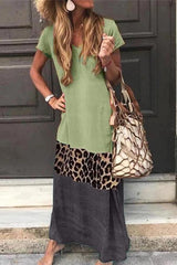 Casual Color Block Leopard Maxi Dress